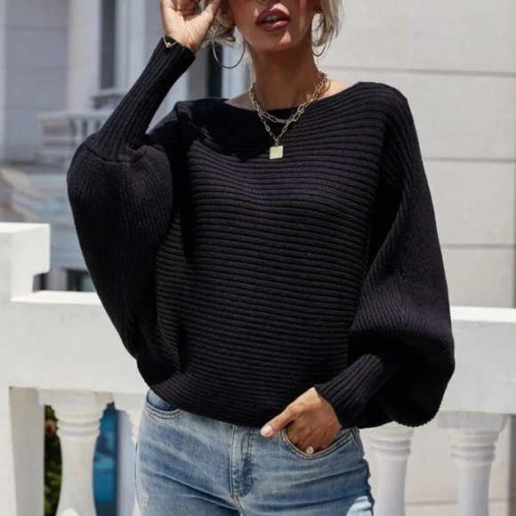 Cozy Batwing Oversized Sweater Ribbed Top - Picture 6 of 14